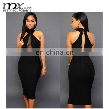 2016 patchwork tuell open breast dress halter dress girls sexy night club wear