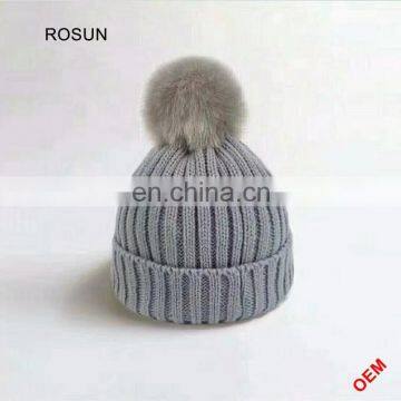 OEM Wholesale Winter Cheap Wool Knit Kid Hats PomPom Beanie For Children Kids