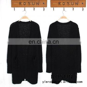 Pure black for wholesale price long length old women cardigan sweater