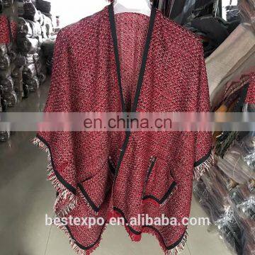 wholesale ladies knit wraps with pocket yak cashmere fringe blanket red kashmir wool shawl