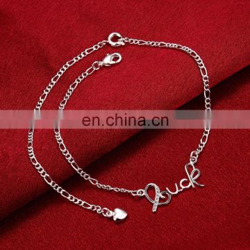 New Design Letter Silver Plated Ankle Jewelry Cute Designs for Femme Women Wholesale