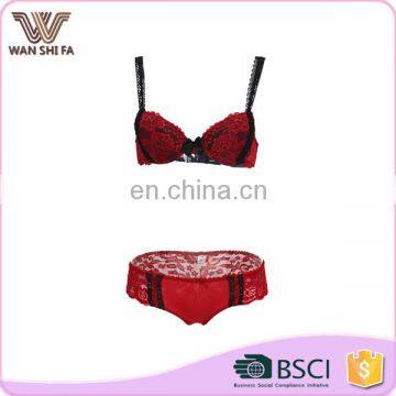 Hot sexy red lace bra and hipster panty breathable young ladies bra set