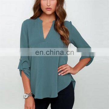 Plus Size Colorful Women Sexy V-neck Chiffon Blouse &Tops 2016 Women Apparel photo-2