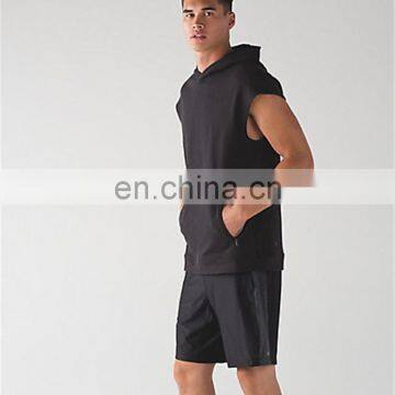 Custom made sleeveless hoodies men blank black sleevess hoodie gym