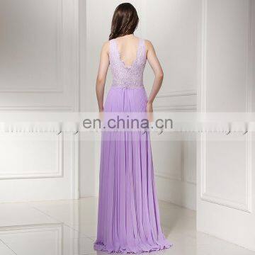 Wholesale Elegant V Neck Lace Top Chiffon Simple Long Evening Dresses SD386 photo-4