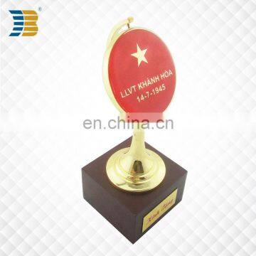 Vietnam Custom Gold Plated Enamel Trophy With Wodden Base photo-2