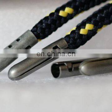 Custom logo engraved waxed material shoe lace tips/ metal nickle free aglets