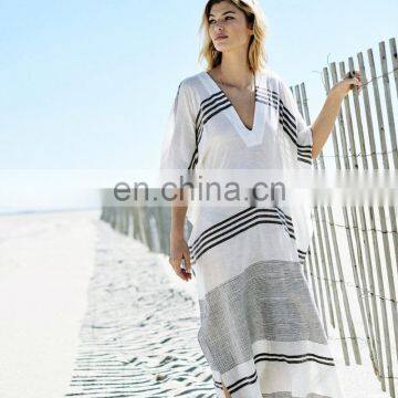 Beach Cover up Dress Saida Praia Robe de Plage Bathing suit Covers Swimwear Women Striped Lone Beach Dress Tunics for Beach