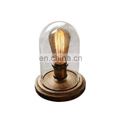 Antique Led Edison Bulb Table Lamp Wooden Base Desk Lamps Indoor Table Lamp With Glass Cover