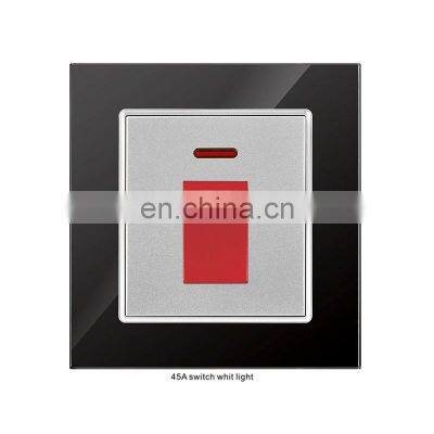 New wall switch with household LED index light red gold black frame glass panel electrical wall socket switch panel 25A