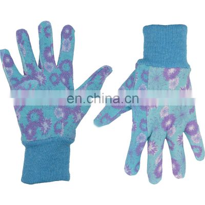 HANDLANDY Blue Ladies Breathable Cotton Floral Print Outdoor Yard Work Protection Garden Gloves With PVC Dots