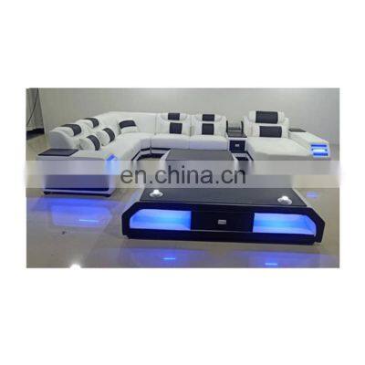 Modern leather sofa set furniture LED light living room sofa