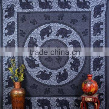 Indian Tapestry Cotton Gray Mandala Elephants Vintage Wall Hanging Tapestries Throw Bedsheet