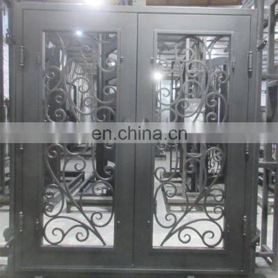 Custom home heavy duty wrought iron double entry door black modern French front double iron door