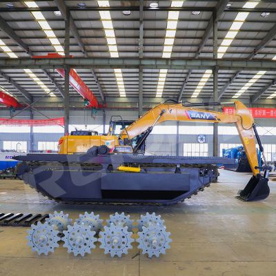 Construction Equipment Amphibious Excavator with Pontoon Undercarriage