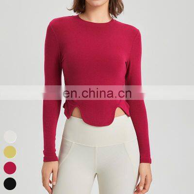 Wholesale Fashion Slim High Quality Running T-shirt Workout Wear Fitness Shirt Sports Tops Women Long Sleeve Yoga T Shirt photo-3
