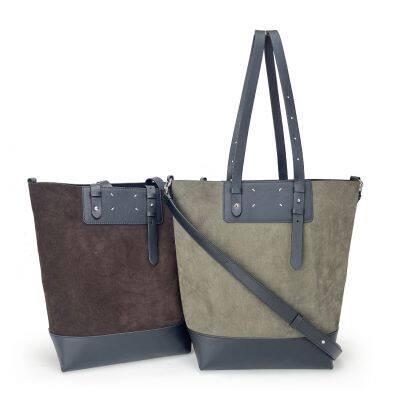 Suede Women's Tote Bag 2025 New Niche Design Large Capacity Vintage Spliced ​​Tote Bag Fashion Frosted Cowhide Shoulder Bag