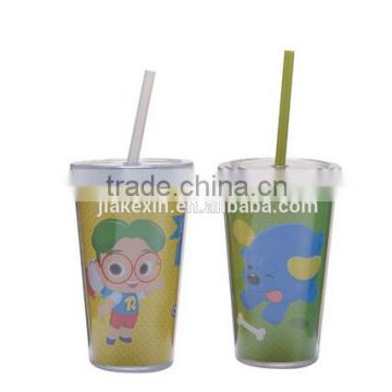 Double Wall Plastic Straw Cup/ hot sale tumbler with straw