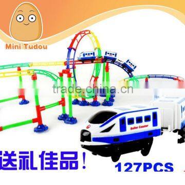 Intelligence early education orbit roller coaster with battery train and light, 127PCS, 445cm length,Slot Toys, orbit toys