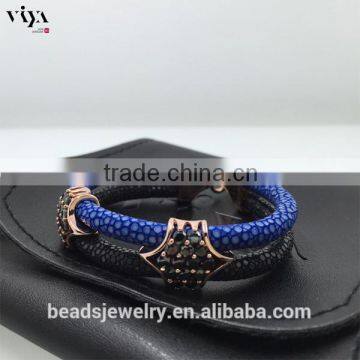 2016 Wholesale Luxury Stingray/ Python Leather Crystal Bracelet With Silver Cuff Jewelry With 18K Gold Clasps photo-5