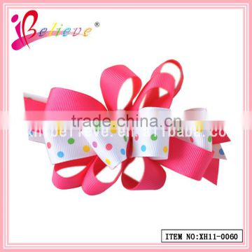 2015 New popular statement no fade no smell polka dot printing ribbon bow fancy hair barrettes (XH11-0060)