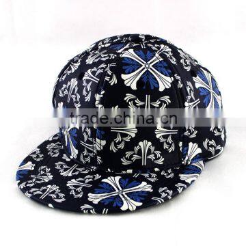 Punk Rock Flower Printed PU Leather Fabric Flat Hiphop Streetdance Cap