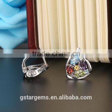 925 Sterling Silver 2.5CT Genuine Mix Gems Clip Earring 2015 Newest Style Colorful Earring photo-5
