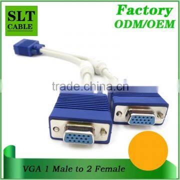 SLT DB15 Pin VGA Male to 2 VGA Female Adapter Splitter Y Cable