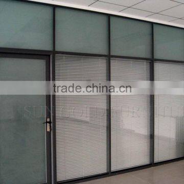 Latest model double glass partition sound proof partition wall with blind curtain inside ( SZ-WSP358)