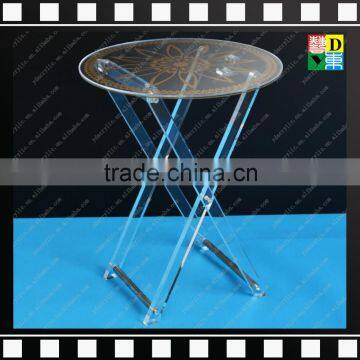 2016 Elegant Round Clear Printing Acrylic Folding Coffee Table for Home Hotel Restaurant