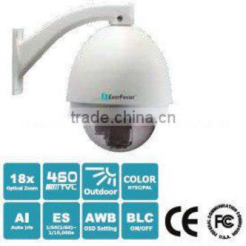 1/4" 18x Optical Zoom Outdoor Weatherproof Speed Dome PTZ Camera
