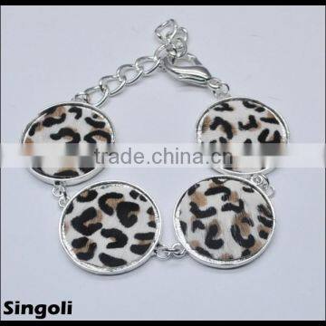 Leopard print Horse hair bracelet round silver chain Lobster clasp 2014 wholesale alili express fashion bracelet jewelry