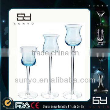 High Quality Blue Colored Candle Holder Set With Long Stem