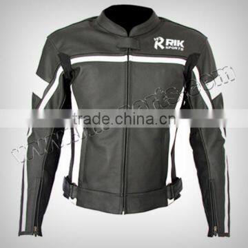 Motorbike Leather Jacket, Motorcycle Clothing, Leather Racing Jacket Black With White Lining