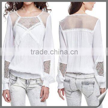 Top selling white long sleeve cotton casual blouse for fat woman