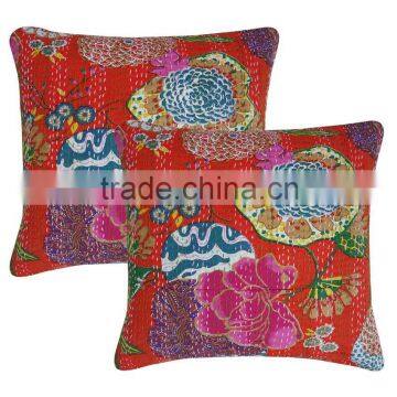 Indian Fruit Print Kantha Cushion Cover Tropical Kantha Cushion Pillow Cover Set Of 2 Pcs