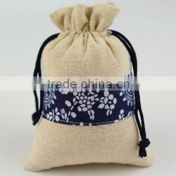 Fashion spliced jute drawstring bag china factory                        
                                                                                Supplier's Choice