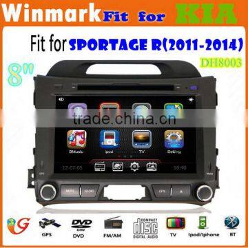 hot sale 8inch touch screen special car DVD player for KIA Sportage R with GPS IPOD BT SWC TV Radio 3G Functions DH8003