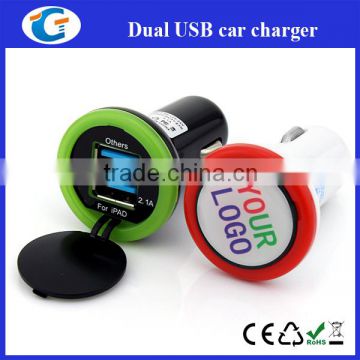 2 usb portable car charger with custom logo for company gift