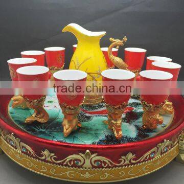 12 Animal Zodiac Red ceramic wine drink cups/gold drinking cup