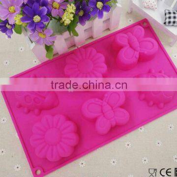 6 Caviity Insect and Flower Shape Silicone Cake Mould Muffin Cup Soap Mould Chocolate Mould Baking Tray