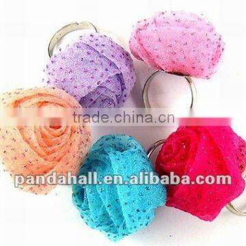 Alloy Cotton Wax Costume Large Flower Rings(RJEW-R034)