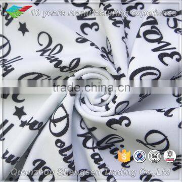 white material print black letter for nylon spandex swimwear fabric