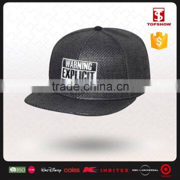 6 panel simple embroidery blank paper straw snapback cap