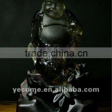 Excellent Workmanship Natural Smoky Quartz Crystal Laughing Maitreya Buddha Handcraft