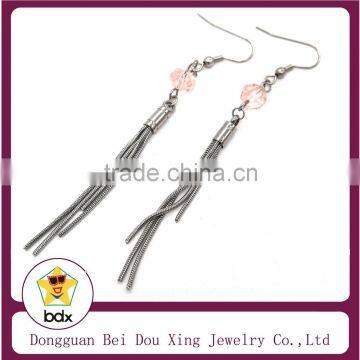 Wholesales Cheaper Fashion Jewelry High Quality Stainless Steel Pink Crystal Chains Long Fish Hoop Earrings Design For Womens