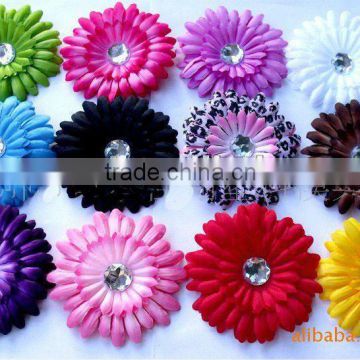 New Style !! 4 inch Various colors Gerbera Daisy Flower Clips with Acrylic diamond for hair/clothes decoration