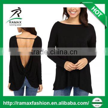 Ramax Custom Women Soft Black Long Sleeve Backless Yoga Fitness Tops