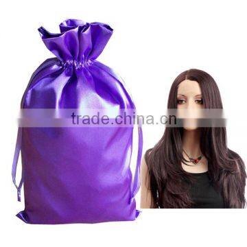 Custom black drawstring satin hair sack bags with custom silk screen printing