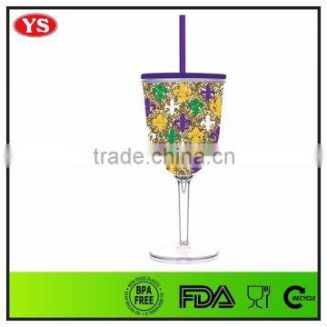 Customized double wall 350 ml plastic wine sippy cup with printing